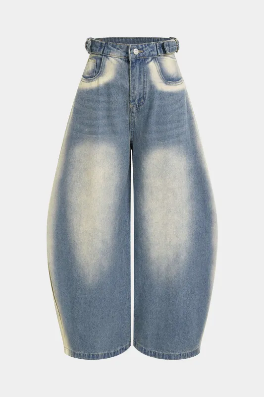 Denim Washed Pocket Wide Leg Jeans made by Micas