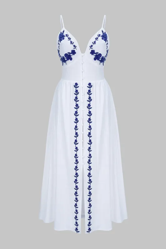 Contrast Embroidery V-Neck Sleeveless Maxi Dress sold by Micas