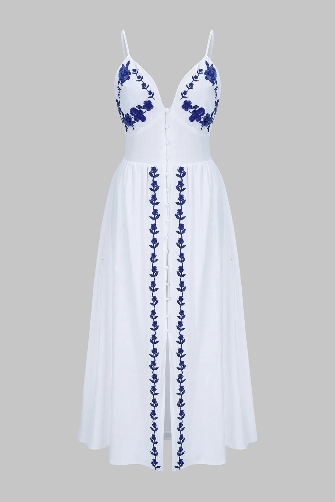 Contrast Embroidery V-Neck Sleeveless Maxi Dress sold by Micas
