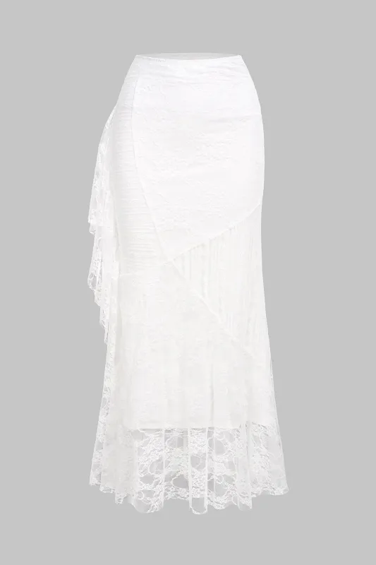 Solid Lace Patchwork Asymmetrical Skirt made by Micas