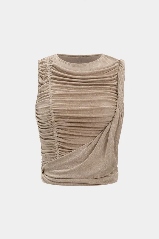 Round Neck Ruched Twist Knot Tank Top sold by Micas