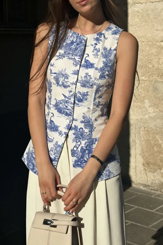 Floral Print Round Neck Tank Top made by Micas