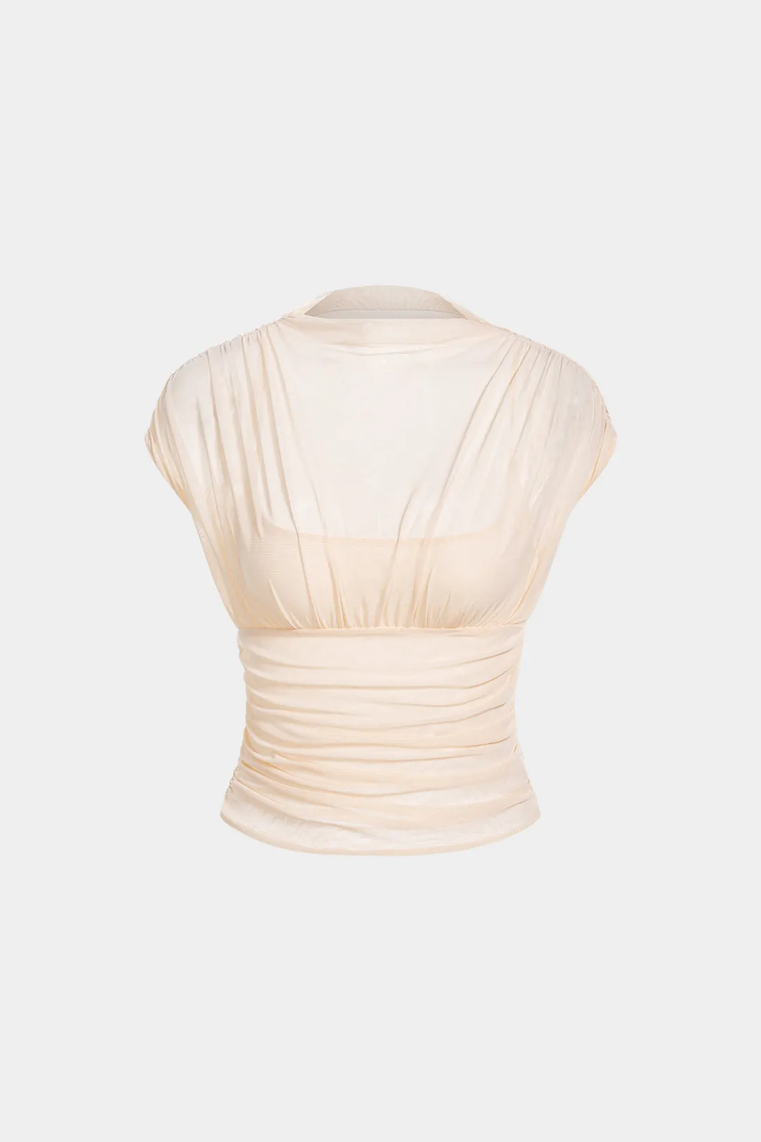 Mesh Draped Neck Short Sleeve T-Shirt sold by Micas product image thumbnail 2