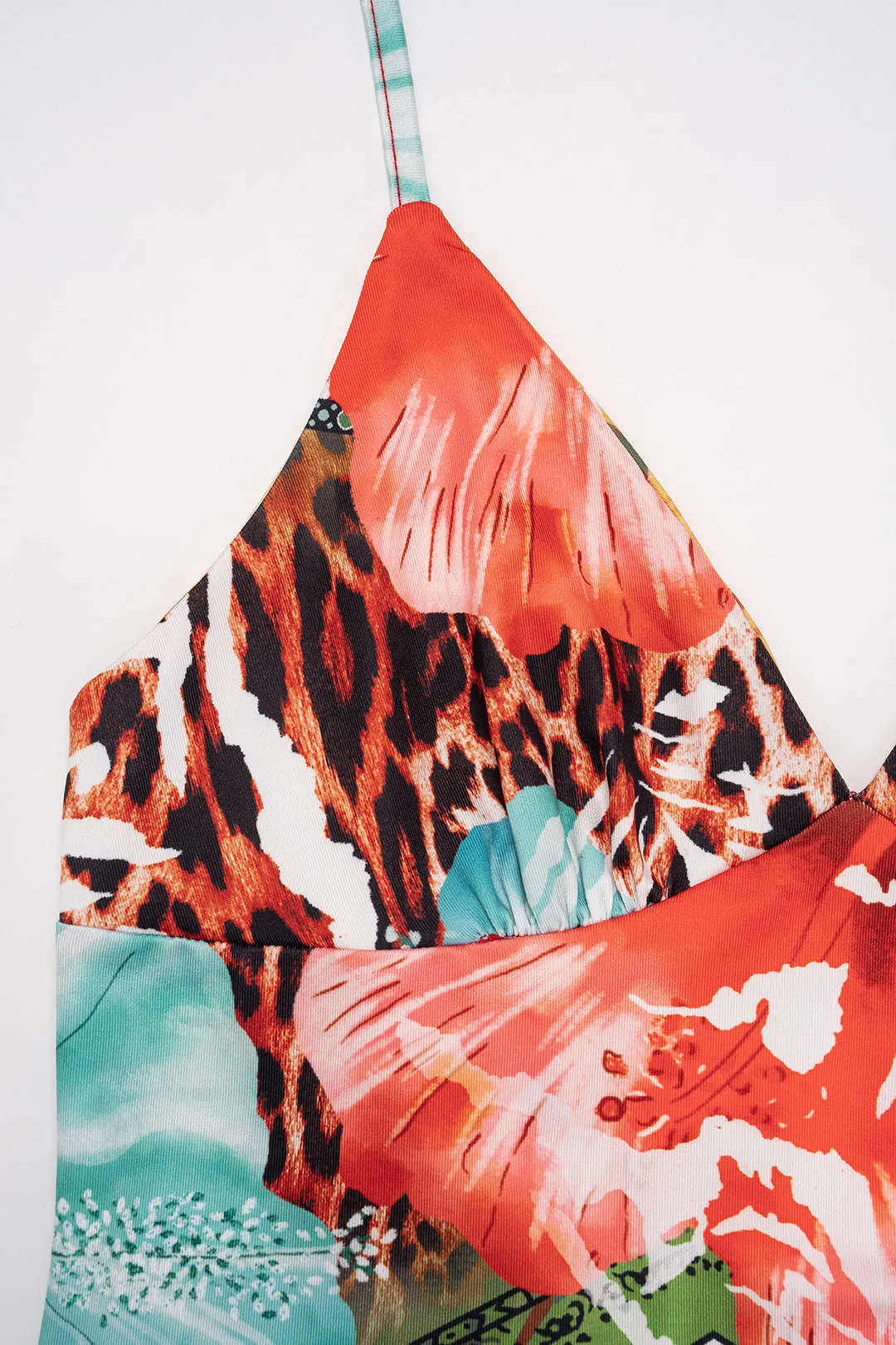 Leopard Floral Print Halter V-Neck Tie Back Top And High Waist Skirt Set sold by Micas product image thumbnail 5