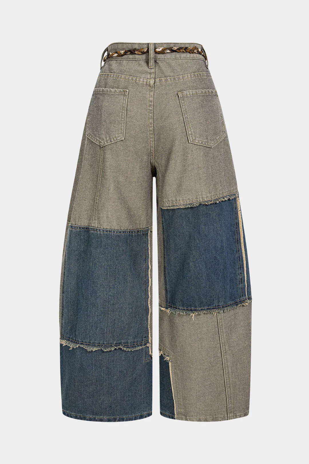Denim Braided Belted Frayed Pocket Wide Leg Jeans sold by Micas product image thumbnail 2