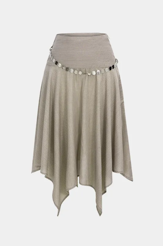 Striped Waist Chain Ruched Asymmetrical Hem Skirt sold by Micas