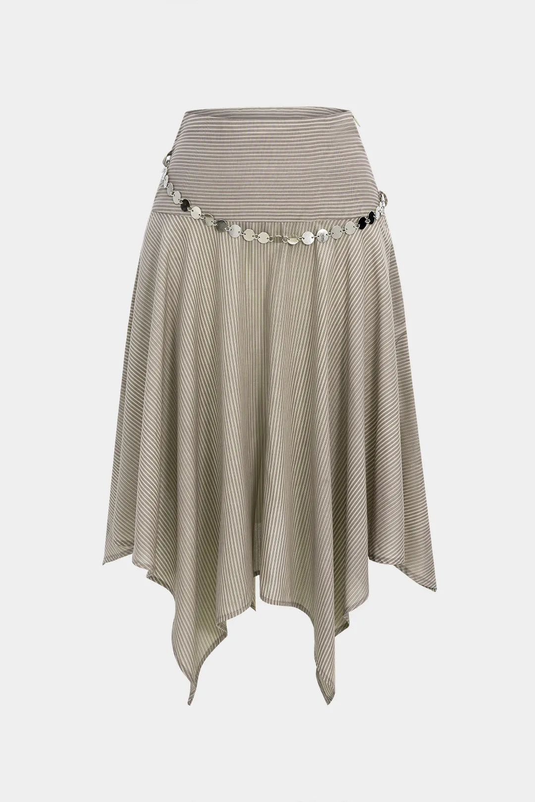 Striped Waist Chain Ruched Asymmetrical Hem Skirt sold by Micas