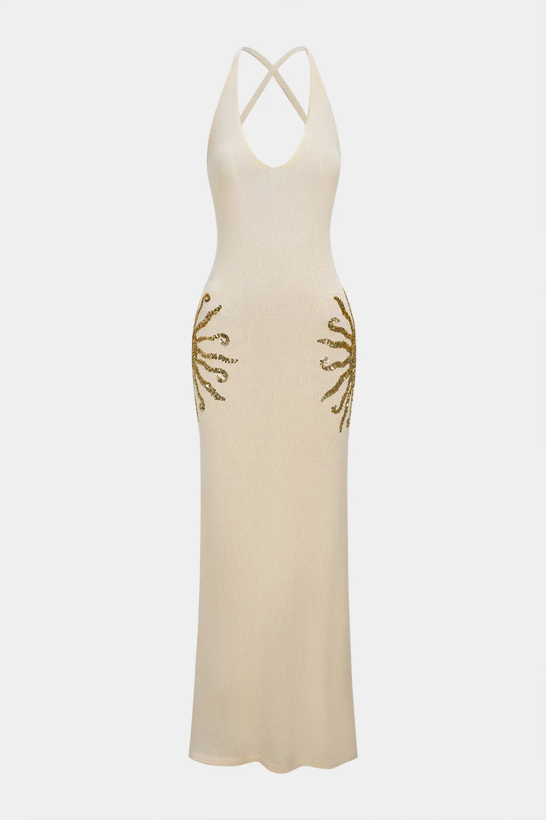 Knit Sequin Crossed Backless Sleeveless Dress sold by Micas