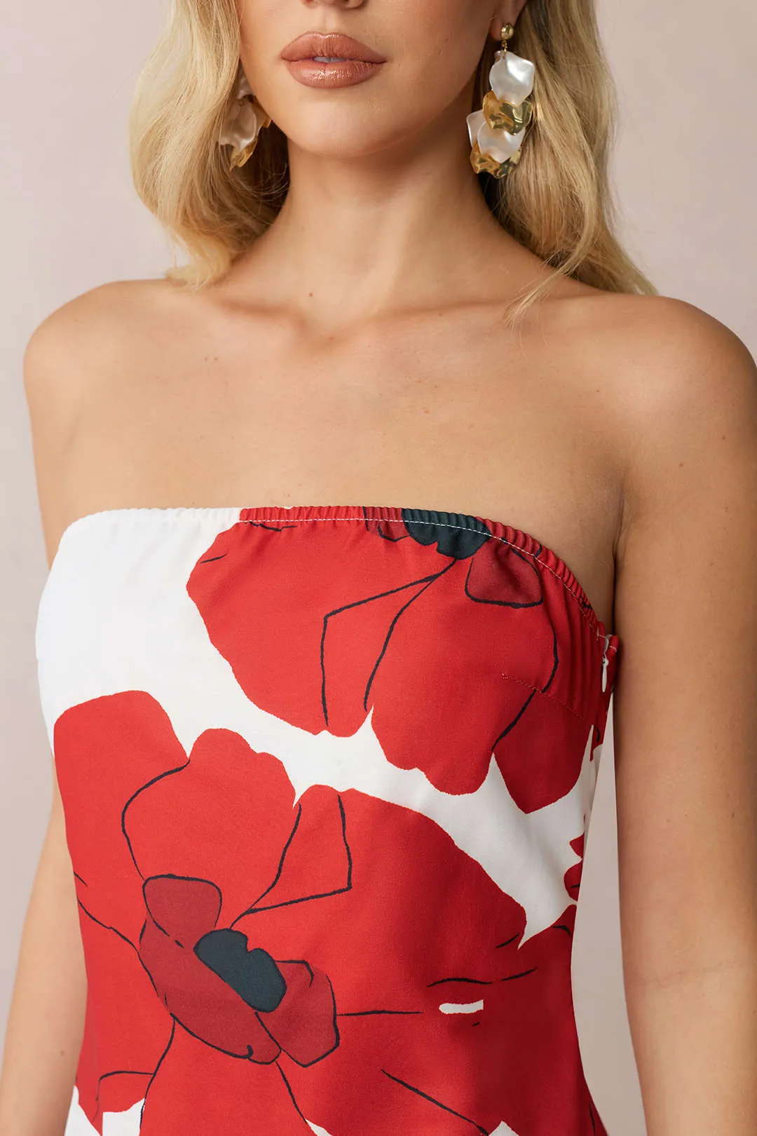 Contrast Floral Print Strapless Sleeveless Maxi Dress sold by Micas product image thumbnail 4