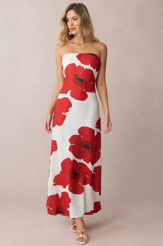 Contrast Floral Print Strapless Sleeveless Maxi Dress sold by Micas