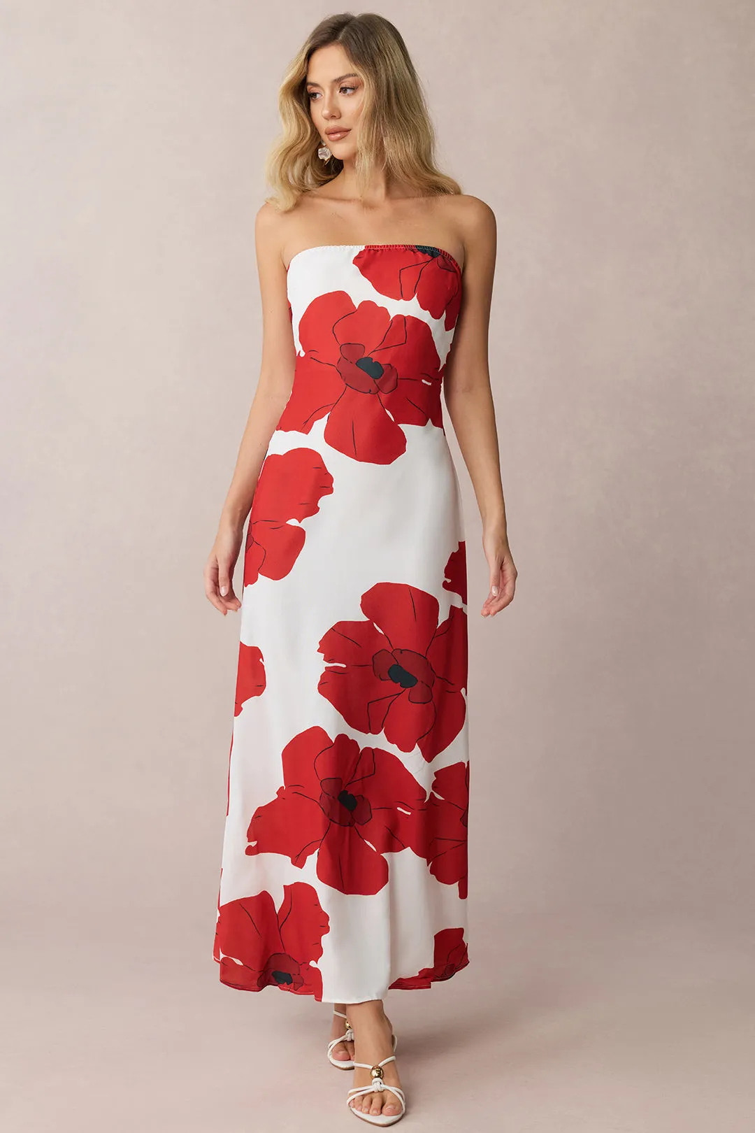 Contrast Floral Print Strapless Sleeveless Maxi Dress sold by Micas