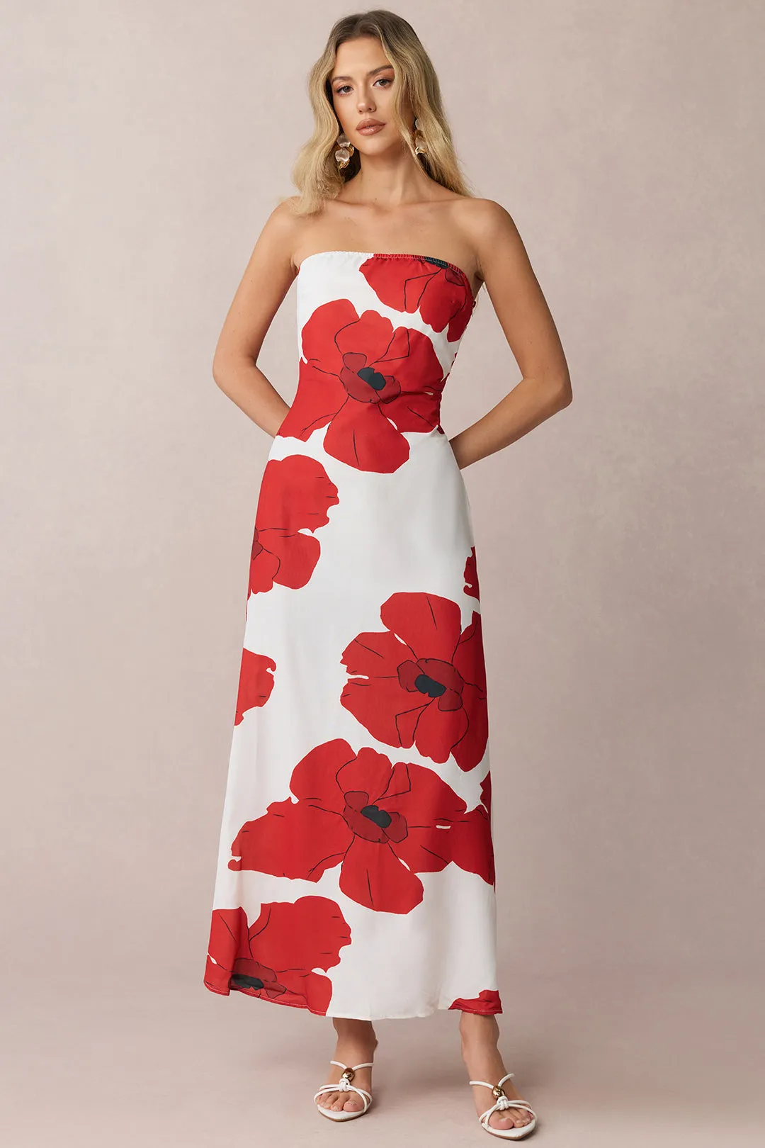 Contrast Floral Print Strapless Sleeveless Maxi Dress sold by Micas product image thumbnail 3
