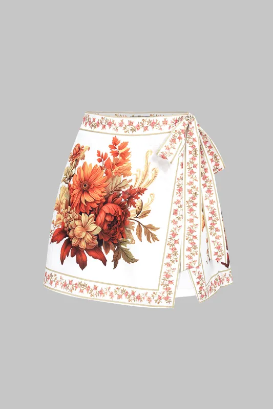 Floral Print Tie Front Asymmetrical Shorts sold by Micas