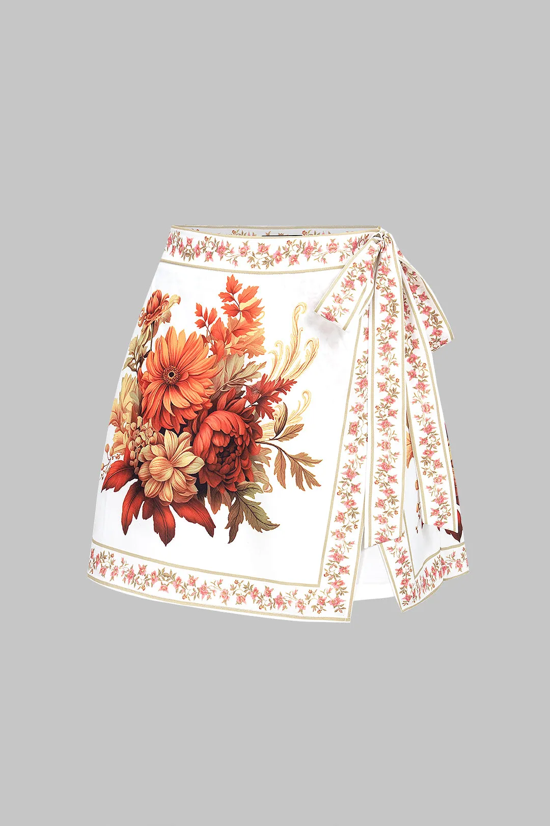 Floral Print Tie Front Asymmetrical Shorts sold by Micas