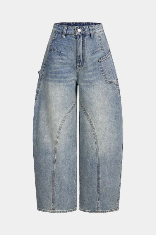 Denim Asymmetrical Pocket Wide Leg Jeans made by Micas