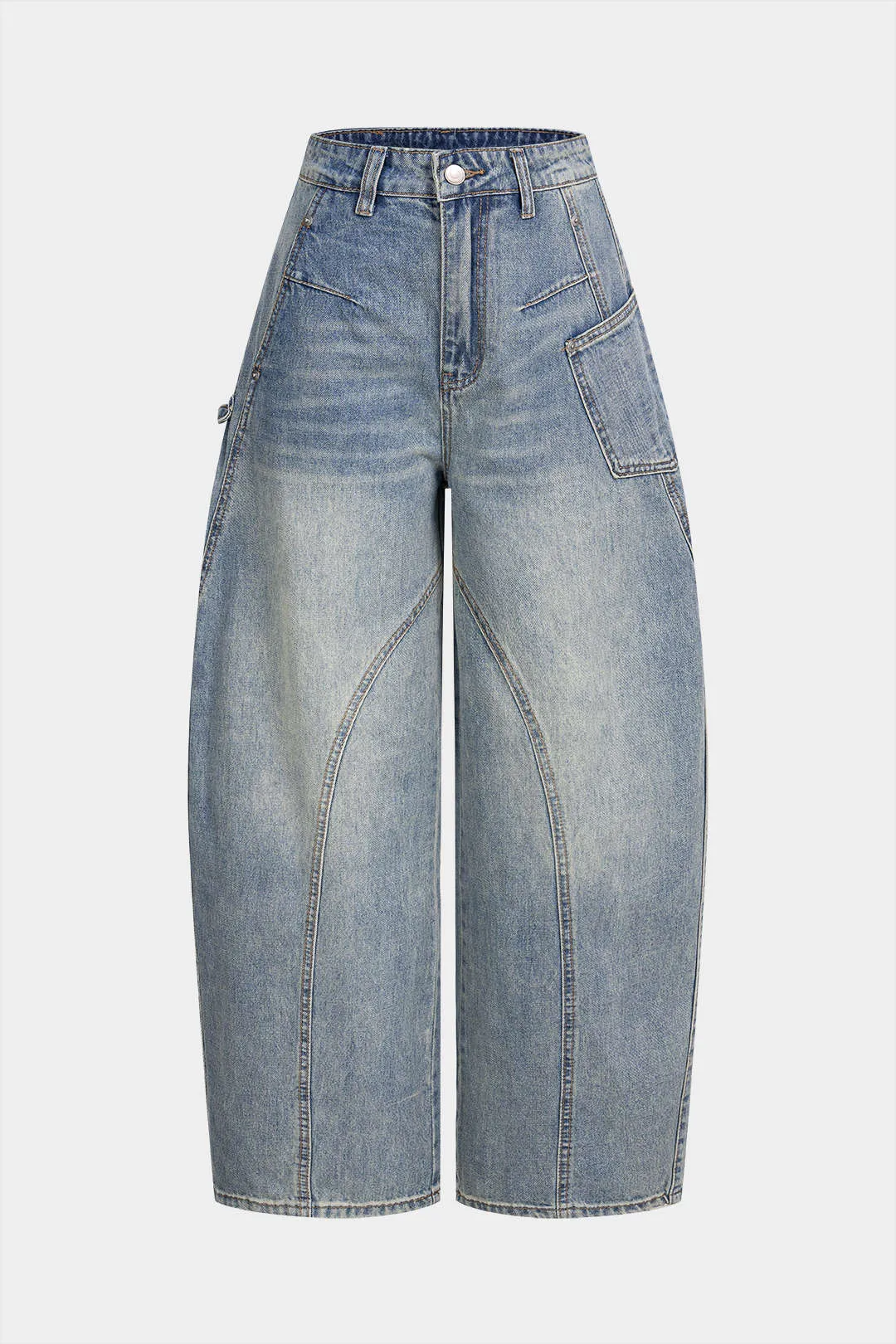 Denim Asymmetrical Pocket Wide Leg Jeans sold by Micas