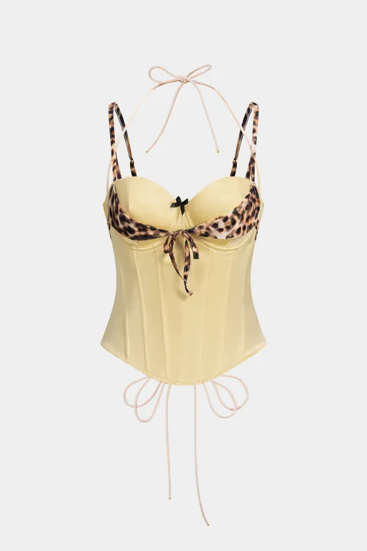 Leopard Print Satin Halter Tie-Up Corset Cami Top sold by Micas