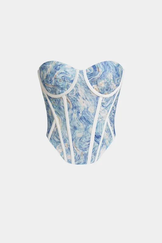 Artistic Print Bustier Tie Back Tube Top made by Micas