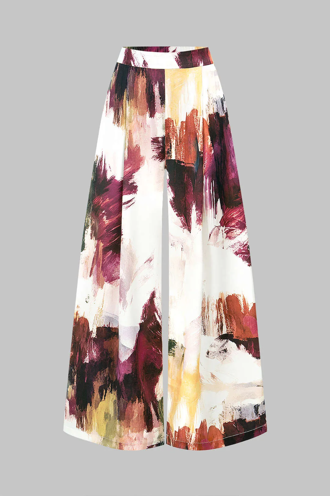 Graffiti Print Satin Shirred Waistband Wide Leg Pants sold by Micas