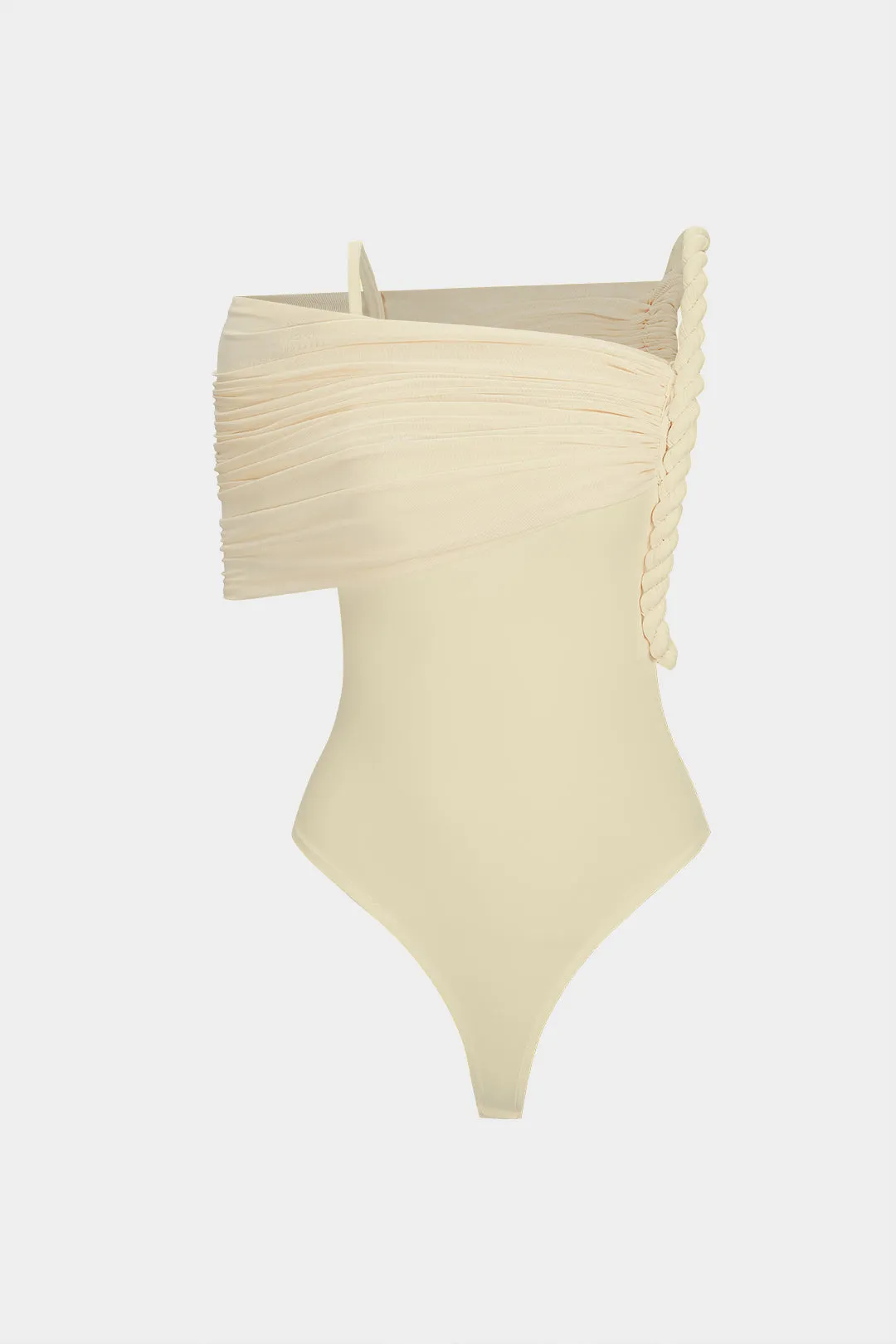 Asymmetrical Twist Knot Ruched Sleeveless Bodysuit sold by Micas