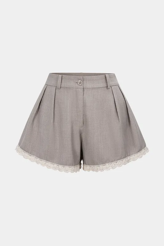 Patchwork Lace Trim Wide Leg Shorts sold by Micas