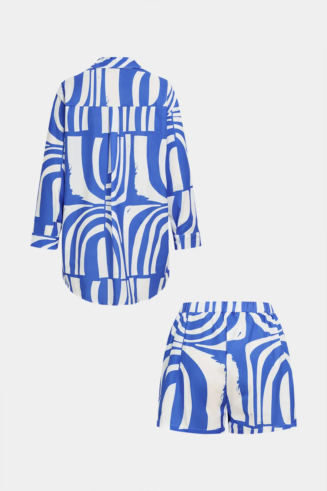 Abstract Print Lapel Long Sleeve Shirt And Shorts Set sold by Micas product image thumbnail 2