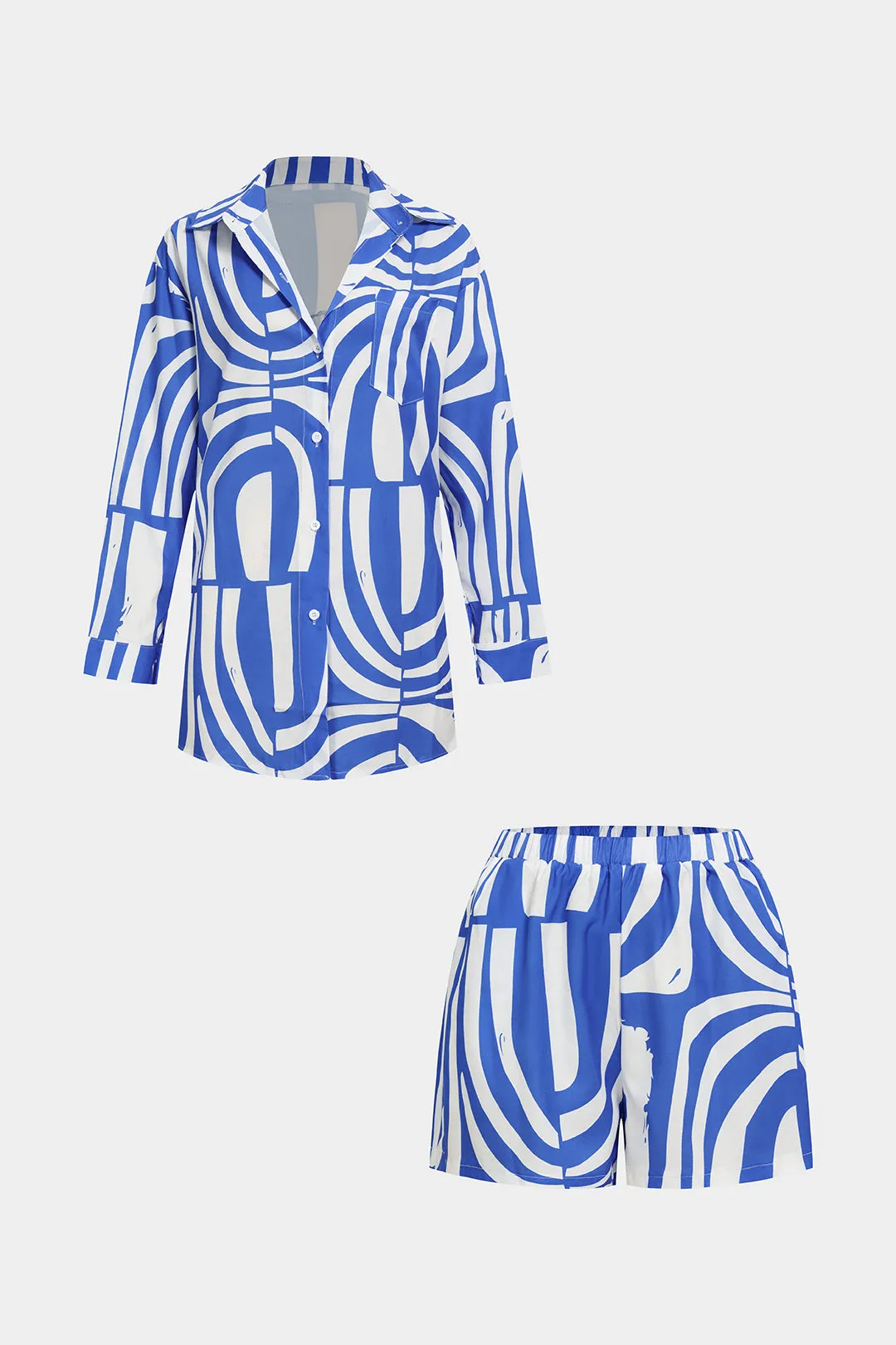 Abstract Print Lapel Long Sleeve Shirt And Shorts Set sold by Micas product image thumbnail 3