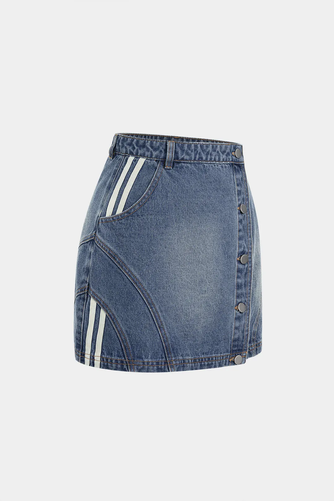 Denim Asymmetrical Seamdetail Button Skirt sold by Micas product image thumbnail 2