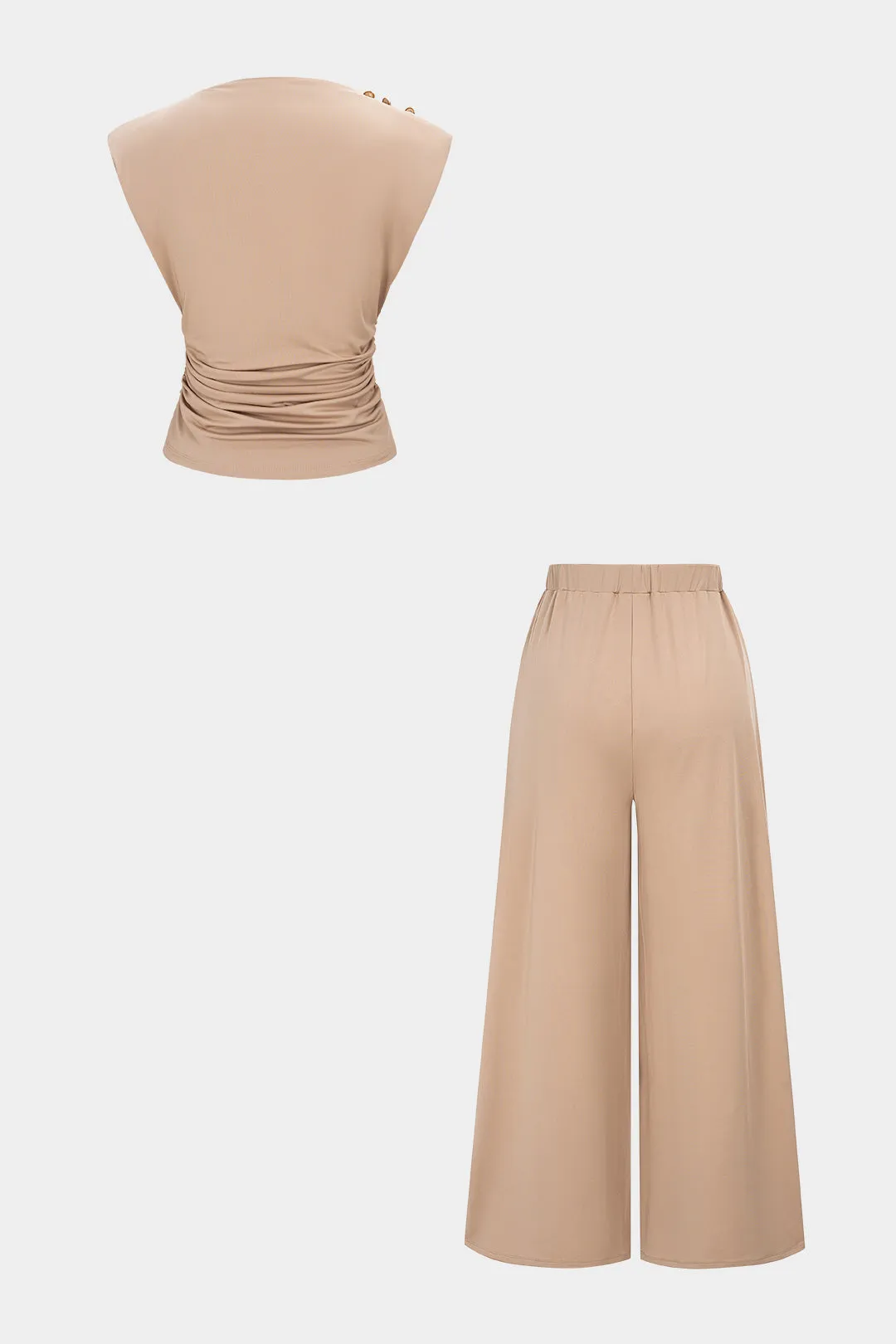 Solid Ruched Tank Top And Wide Leg Pants Set sold by Micas product image thumbnail 2