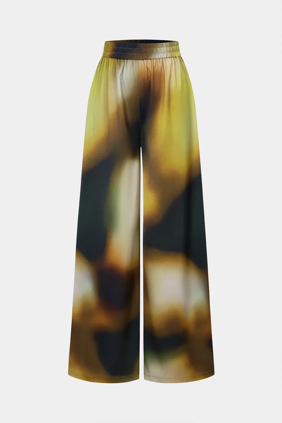 Tie Dye Print Satin Shirred Waistband Wide Leg Pants sold by Micas