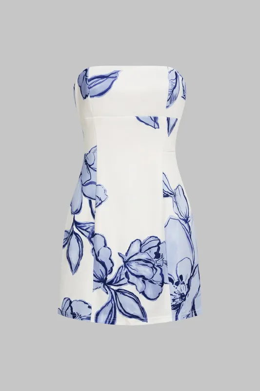 Floral Print Satin Strapless Sleeveless Mini Dress sold by Micas