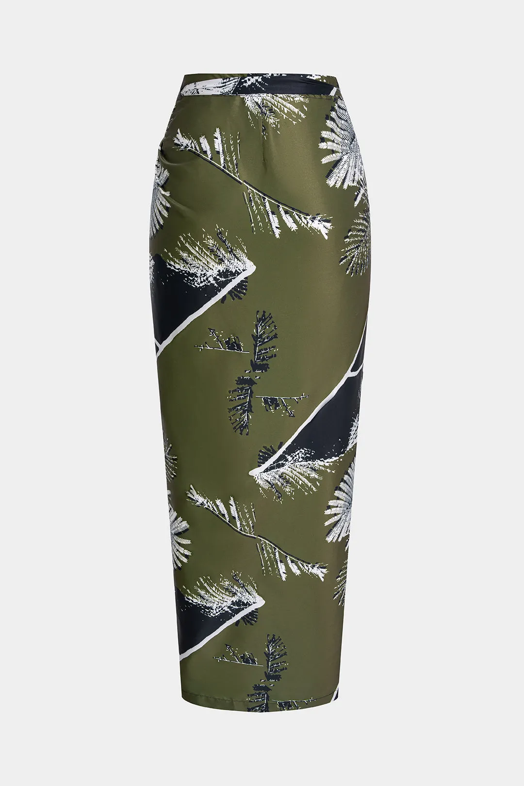 Leaves Print Satin Asymmetrical Tie-Up Ruched Skirt sold by Micas product image thumbnail 2