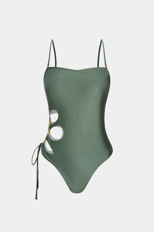 Asymmetrical Tie-Up Cut Out Sleeveless Swimsuit made by Micas