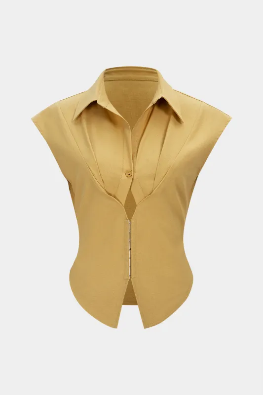 Linen Lapel Cut Out Button Tank Top sold by Micas