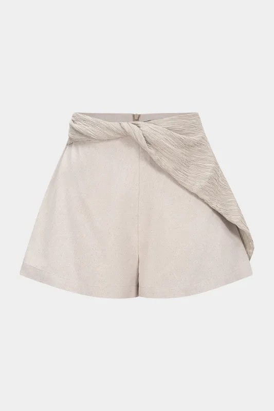 Linen Asymmetrical Twist Knot Zipper Shorts sold by Micas