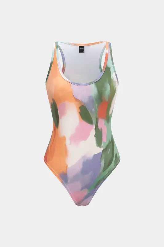 Watercolor Print Round Neck Sleeveless Bodysuit sold by Micas