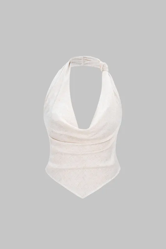 Halter Draped Cowl Neck Backless Ruched Sleeveless Top sold by Micas
