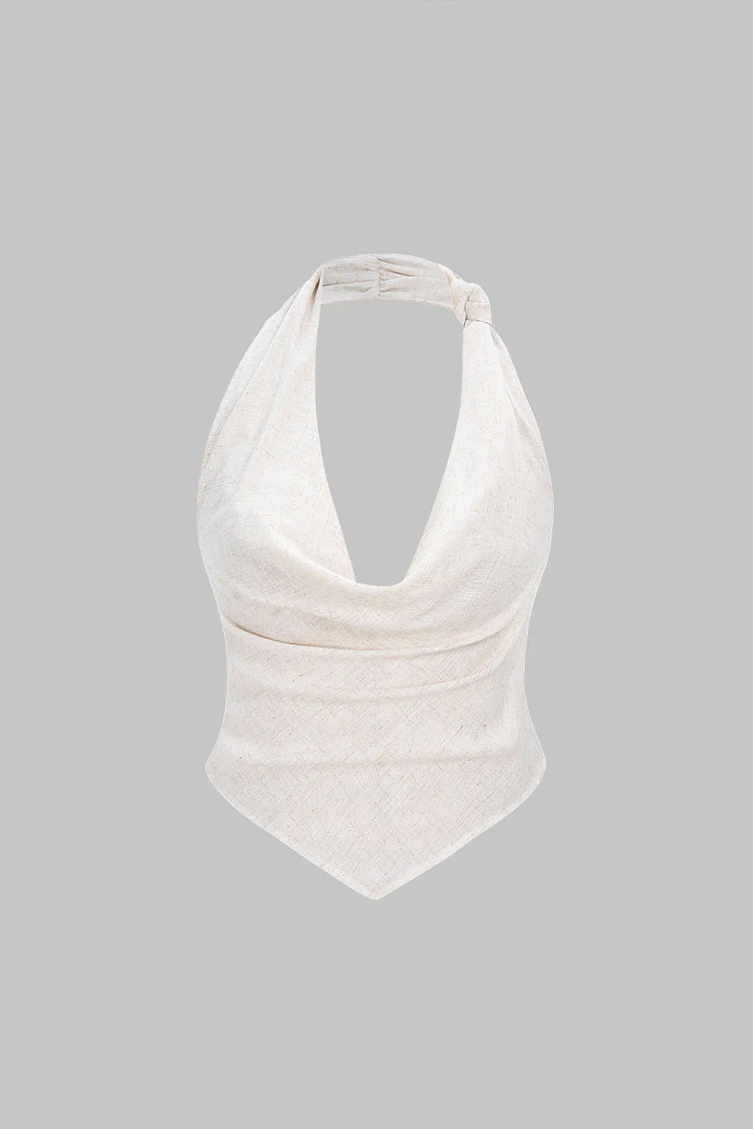 Halter Draped Cowl Neck Backless Ruched Sleeveless Top sold by Micas