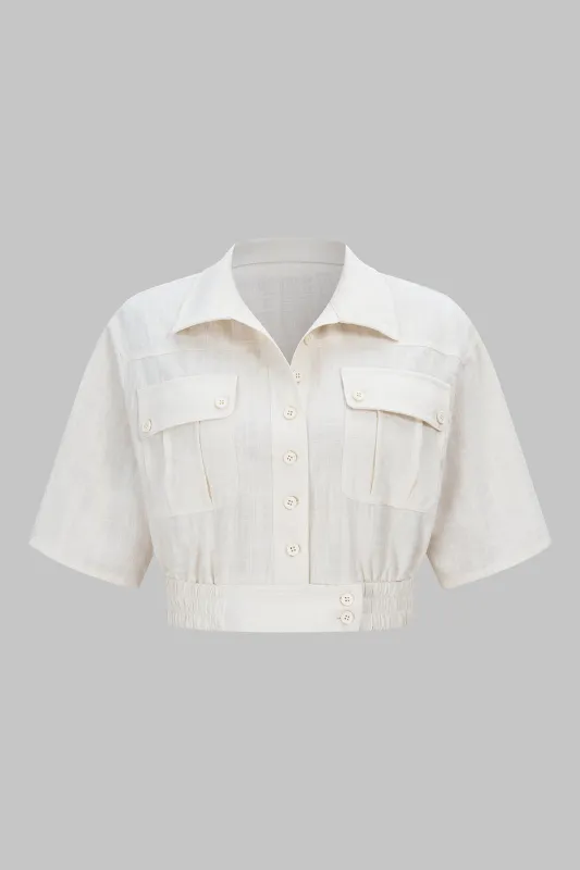 Linen Lapel Button Short Sleeve Shirt sold by Micas