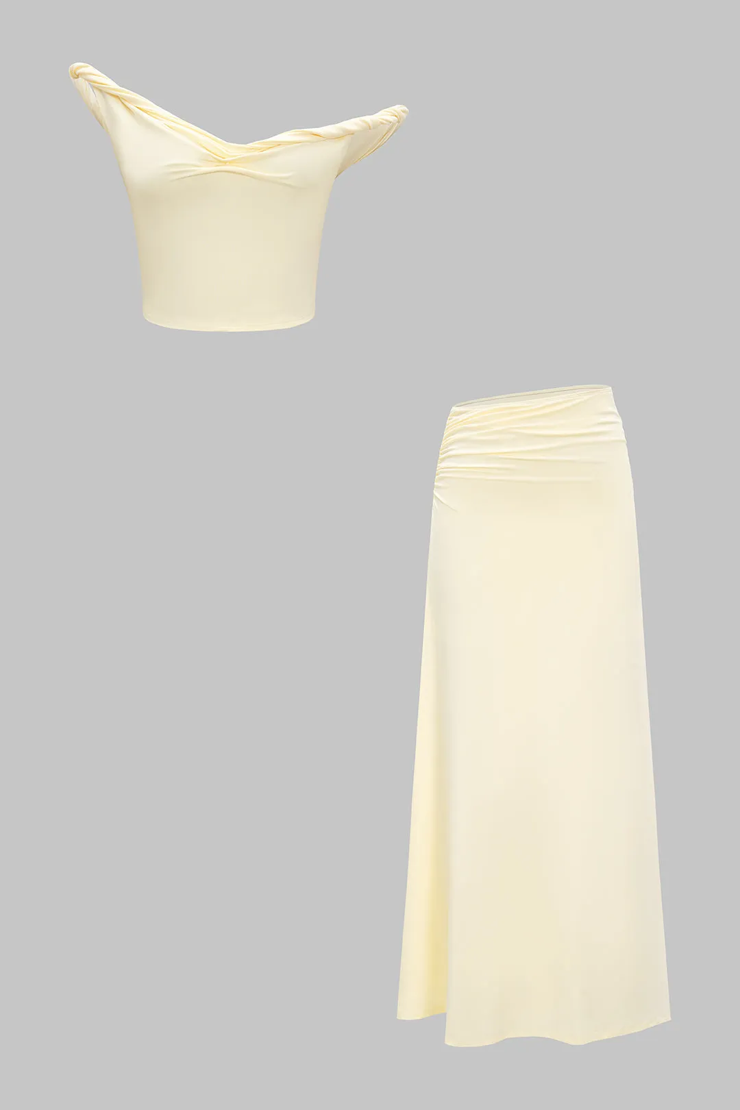 Solid Twist Knot Sleeveless Cropped Top And Ruched Skirt Set sold by Micas product image thumbnail 2