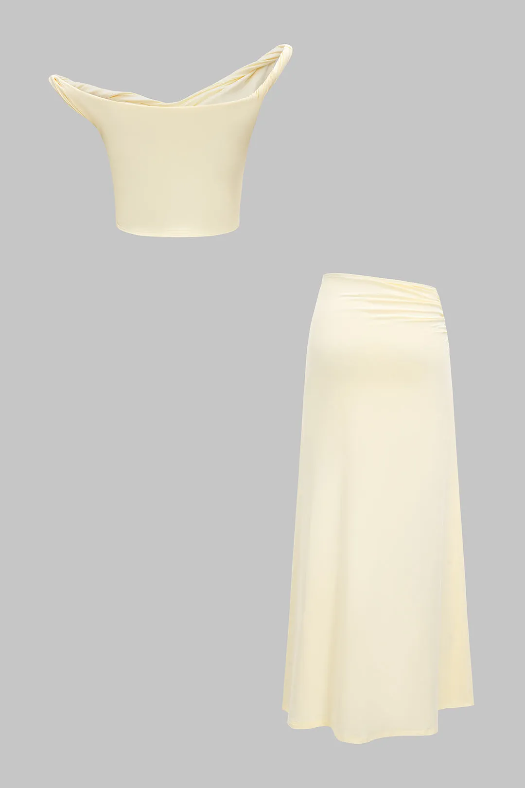 Solid Twist Knot Sleeveless Cropped Top And Ruched Skirt Set sold by Micas product image thumbnail 3