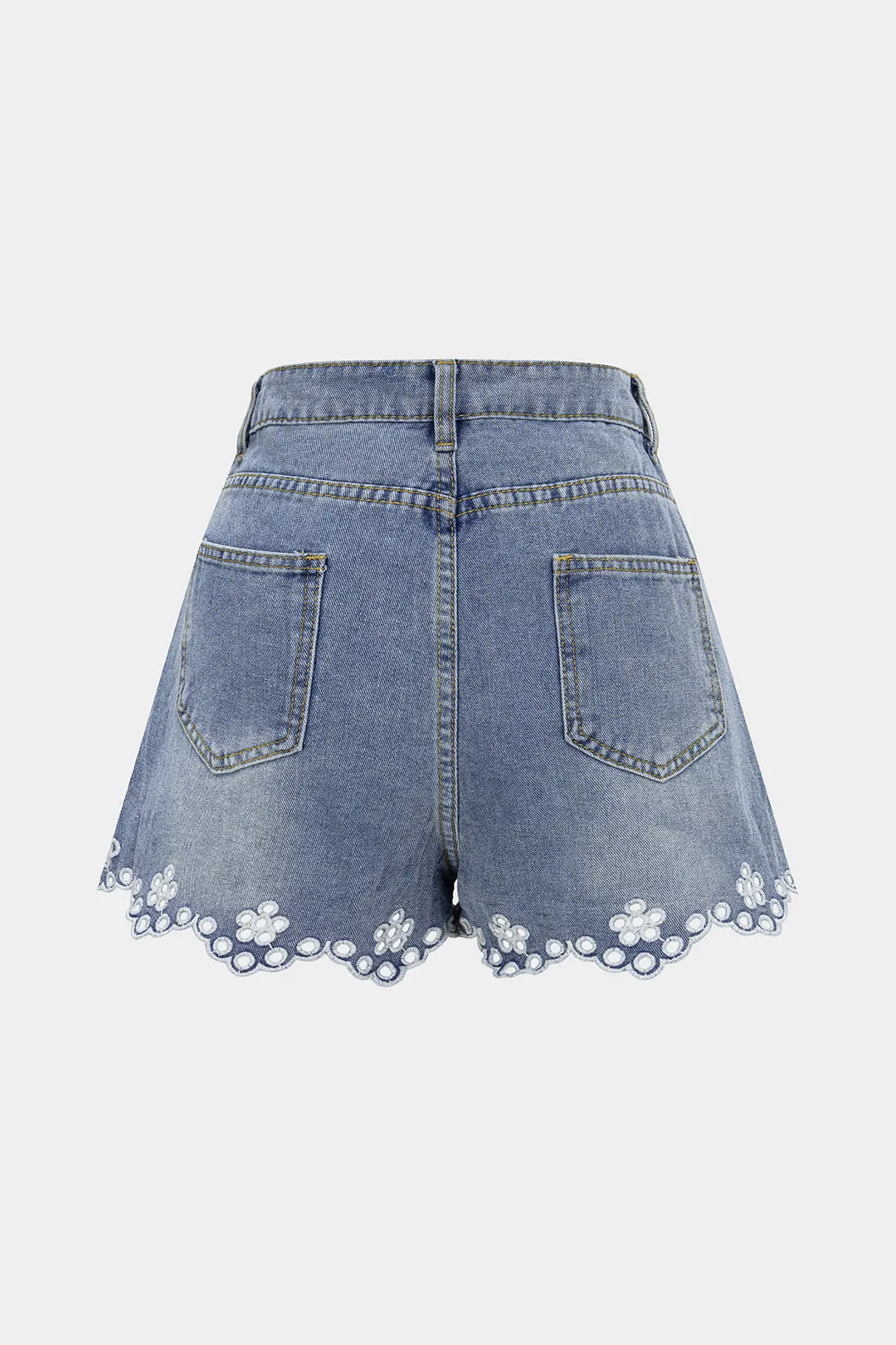 Denim Hollow Out Embroidery Floral Shorts sold by Micas product image thumbnail 2
