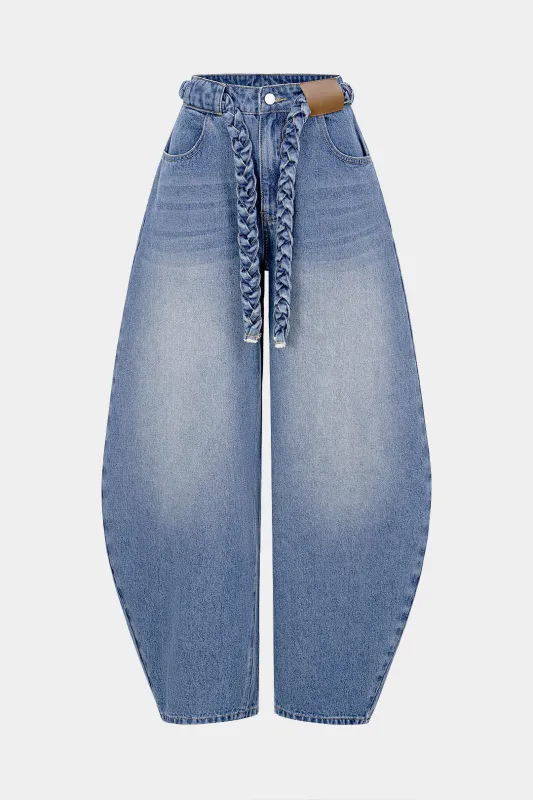 Denim Belted Pocket Wide Leg Jeans sold by Micas