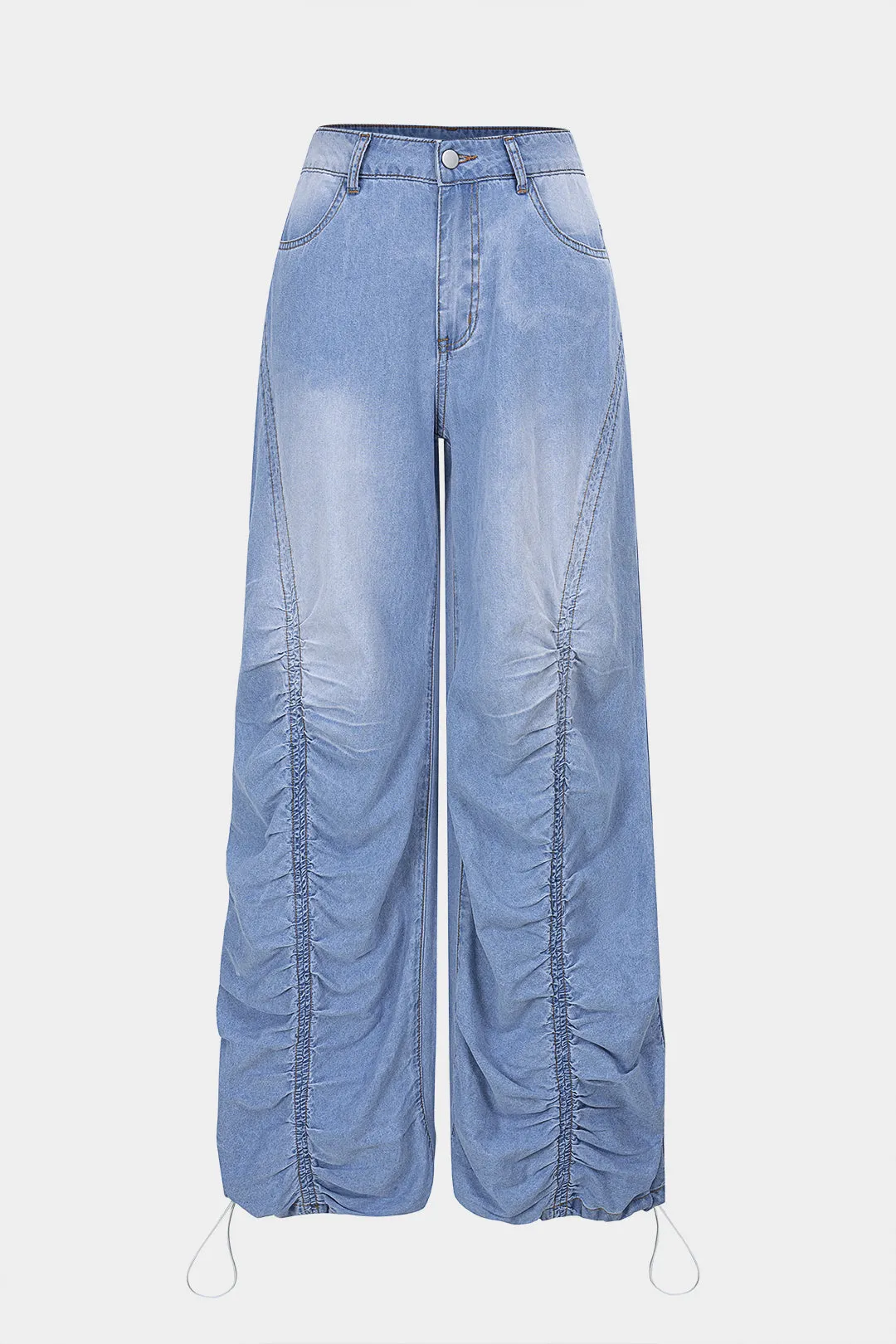 Denim Ruched Drawstring Straight Leg Jeans sold by Micas