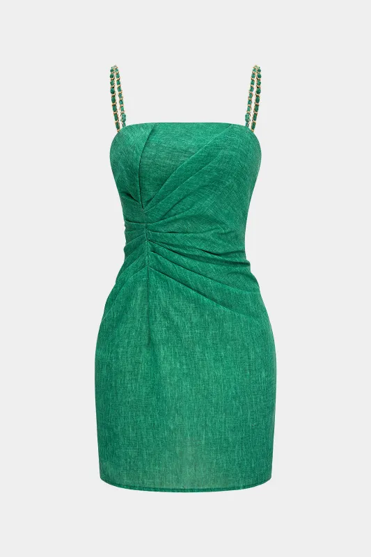 Metallic Chain Asymmetrical Sleeveless Mini Dress sold by Micas