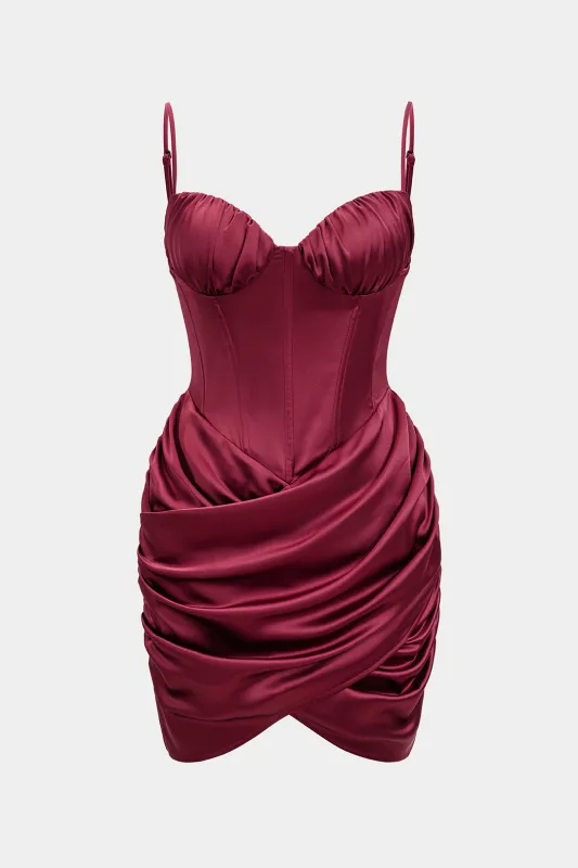 Satin Ruched Sleeveless Midi Dress made by Micas