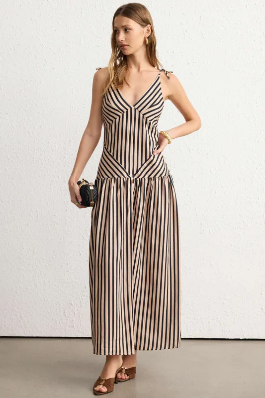 Stripes Print V-Neck Tie-Up Sleeveless Maxi Dress sold by Micas