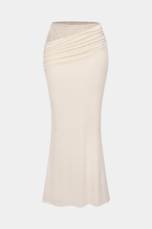 Lace Patchwork Asymmetrical Ruched High Waist Skirt made by Micas