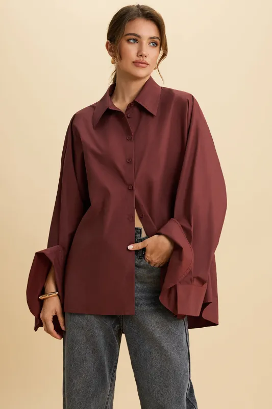 Button Ruffle Long-Sleeve Shirt made by Micas