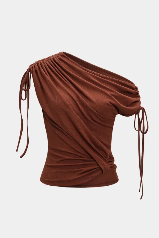 Ruched Asymmetrical Tie-Up Short Sleeve T-Shirt sold by Micas